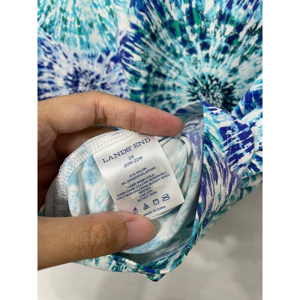 Lands' End Top 2X Blue Green Tie Dye Sun Protection Long Sleeve Outdoor - Picture 5 of 7